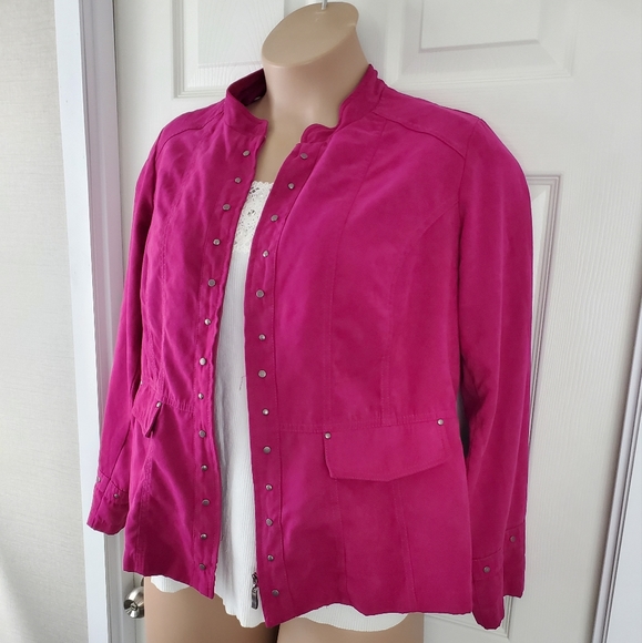 Cato Fuschia Faux Suede Jacket - Picture 3 of 11